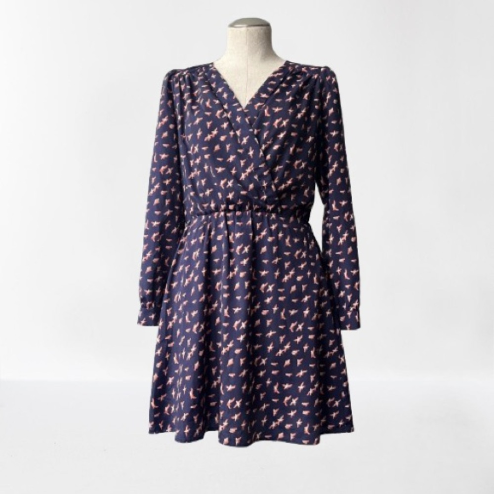 🛍️ Bar III Bird Print Faux Wrap-around Dress
